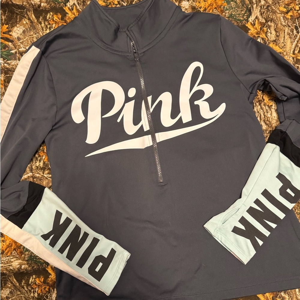 PINK Victoria's Secret Gray Zip-Up with White Logo